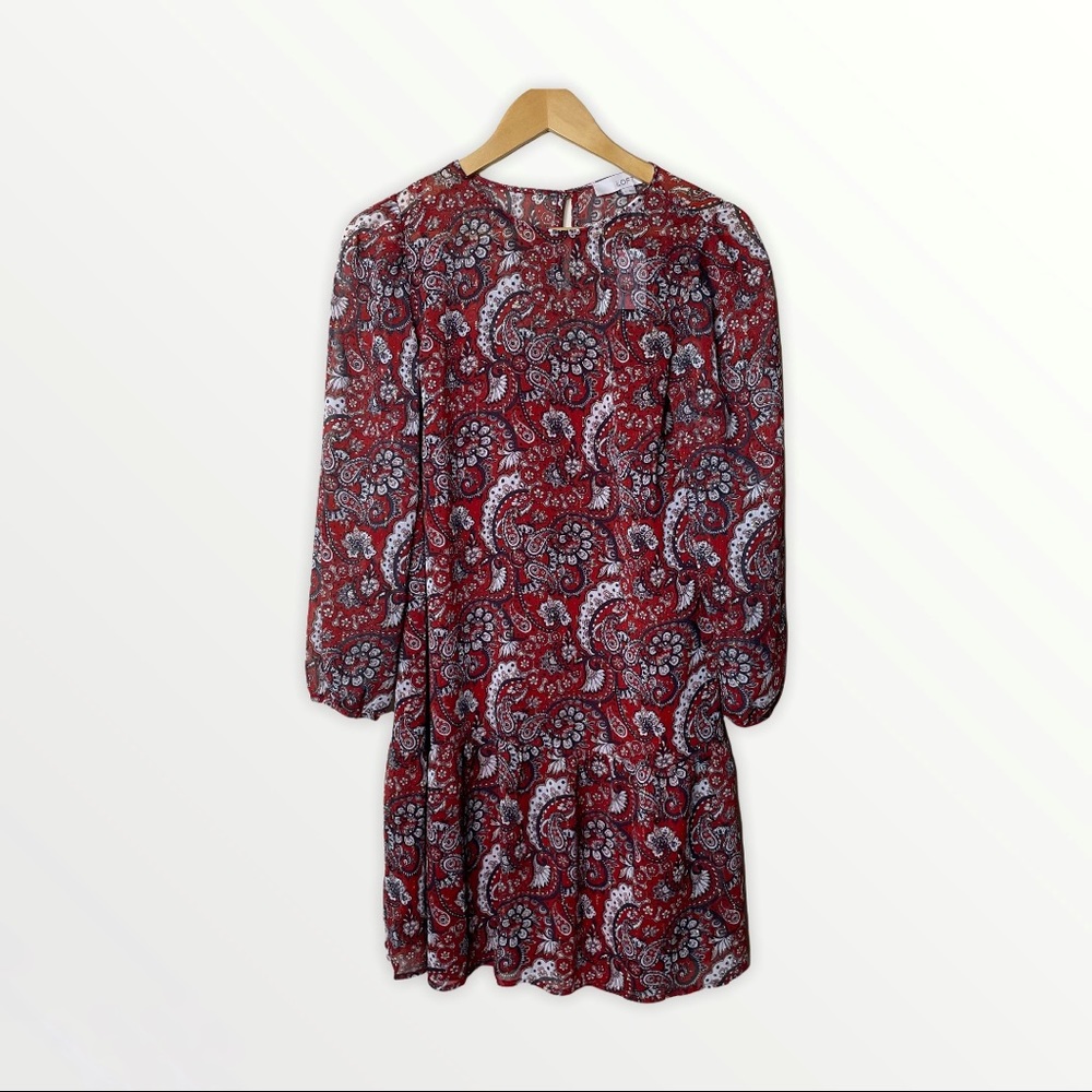 Loft red gold floral sheer dress
